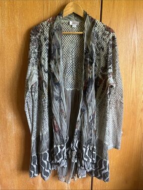 Kamana Lightweight Floral Mesh Summer Cardigan Taupe Gray